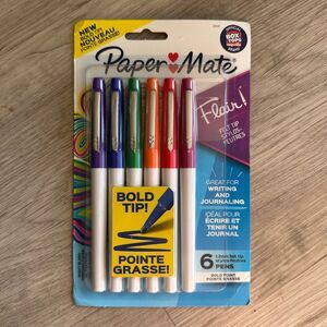 Paper Mate Flair Pens Bold Point Tip 1.2mm - 6 Pens - Multicolors - NEW